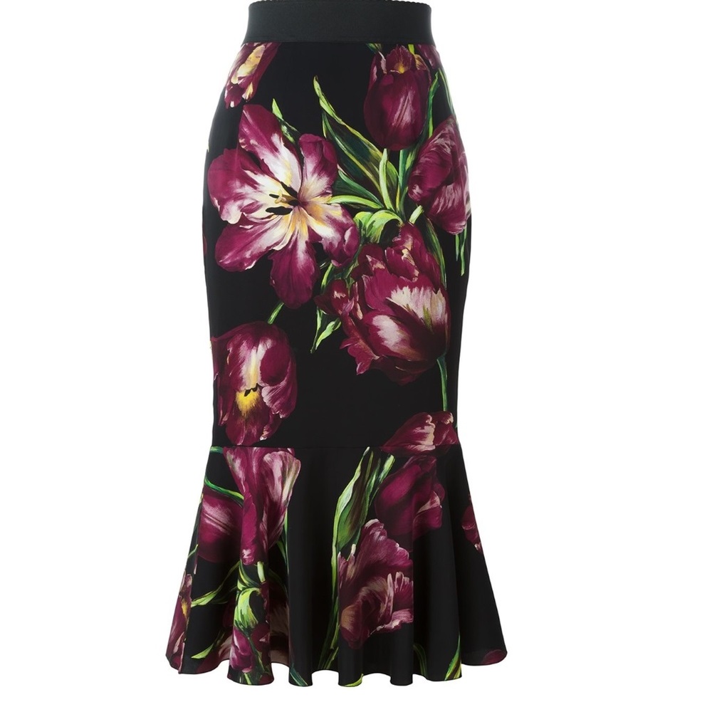 New Dolce & Gabbana Tulip Print Peplum Skirt